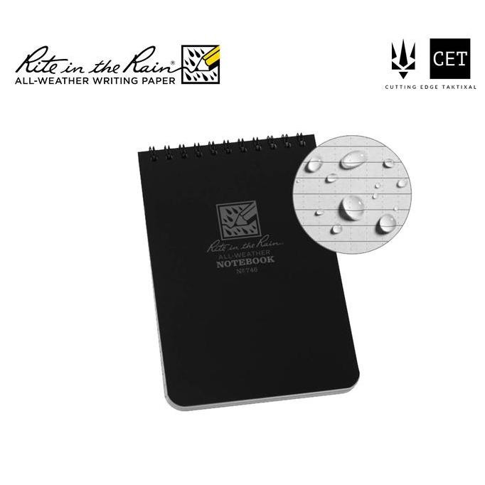 

Rite In The Rain 746 Top-Spiral 4X6" Notebook Buku Tahan Air - Black