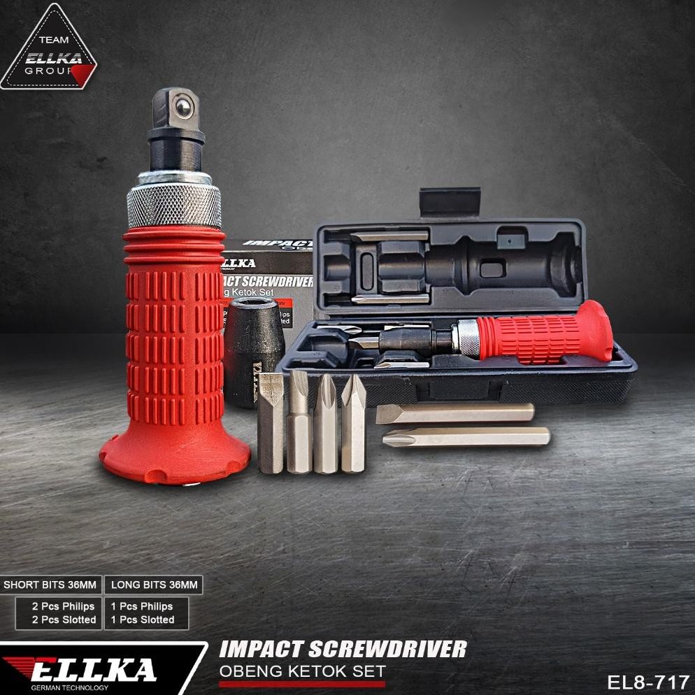 ELLKA Obeng Ketok Putar Set Mata 7 pcs Gagang Karet Impact Driver Set Kualitas Terbaik