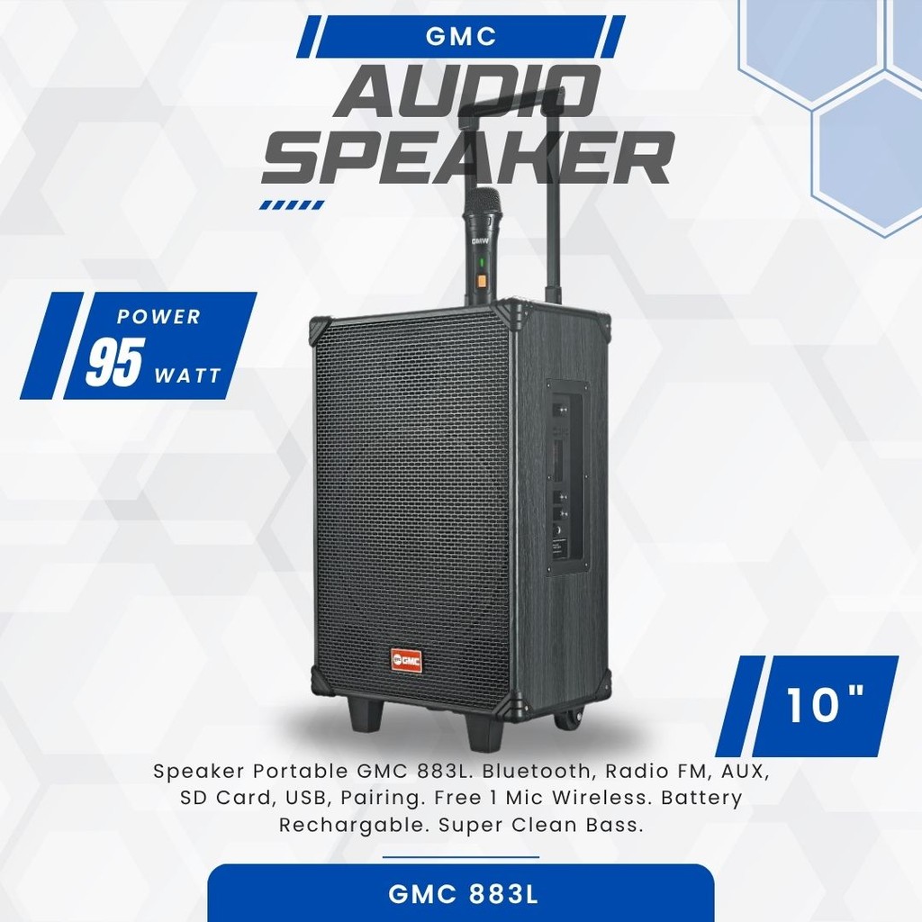 SPEAKER GMC 883L SPEAKER PORTABLE BLUETOOTH UKURAN 10 INCH Speaker Travel roda bawah belakang SNI