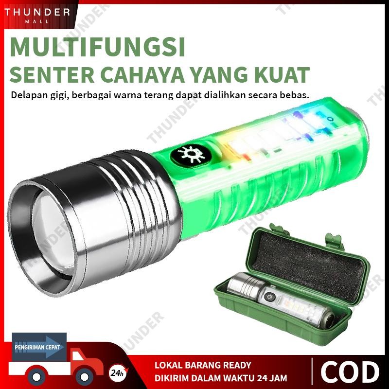Thunder MallSenter Maghnet Zoom In Zoom Out Super Terang LED Flashlight 8 Mode Warna 30W Waterproof 