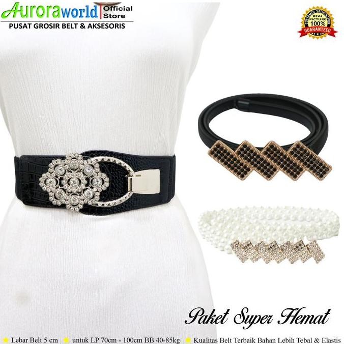 Auroraworld - Paket Usaha Ikat Pinggang Wanita Belt Elastis Wanita Obi Belt Karet Gesper Kebaya Sabu