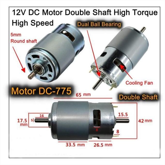 Motor 775 Dc 12V 10000Rpm High Speed Double Shaft Low Noise Dinamo 775