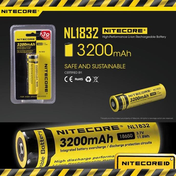 New Baterai Li-ion 3200mAh Niore 18650 NL1832 3.7V Battery