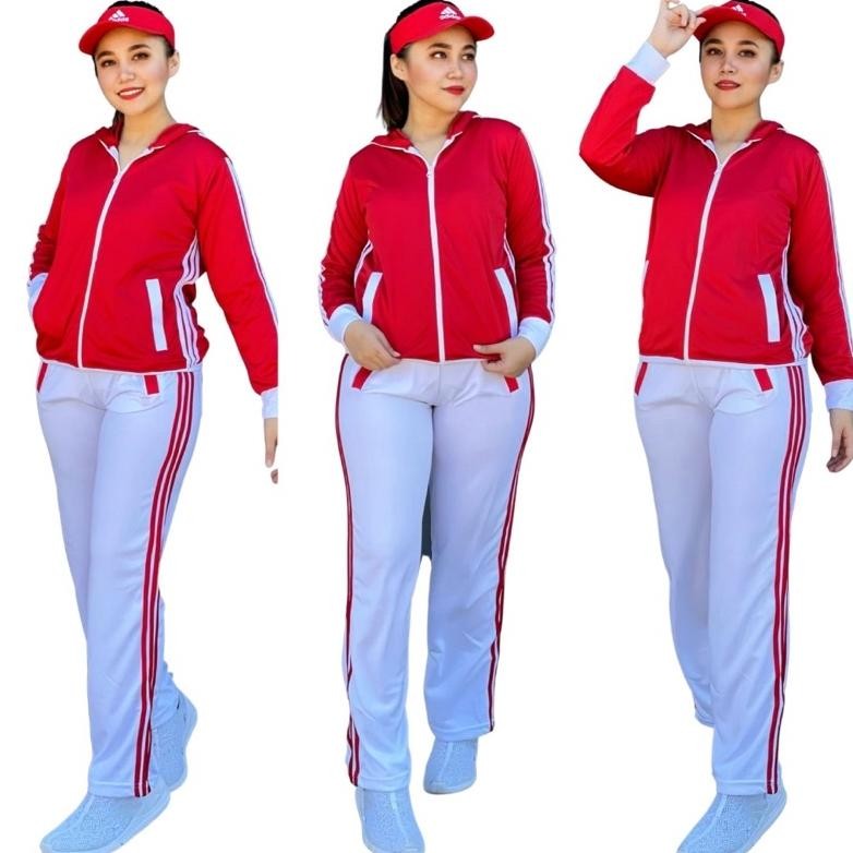 Setelan Training Olahraga Merah Putih Ads Set Senam Baju  Gym Fitness Gowes Sepeda Running Training 