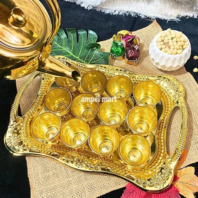 Double Safety Paket Teko Stainless Gelas Cangkir Teh Kopi  Nampan Haji Umroh Arab