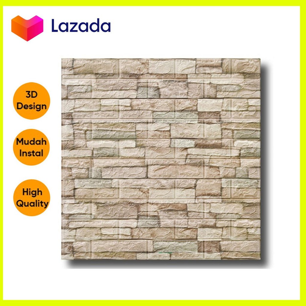 Wallpaper Dinding Tembok 3D Timbul isi 20 Lembar Corak Batu Alam / Wall Sticker Kamar Aesthetic