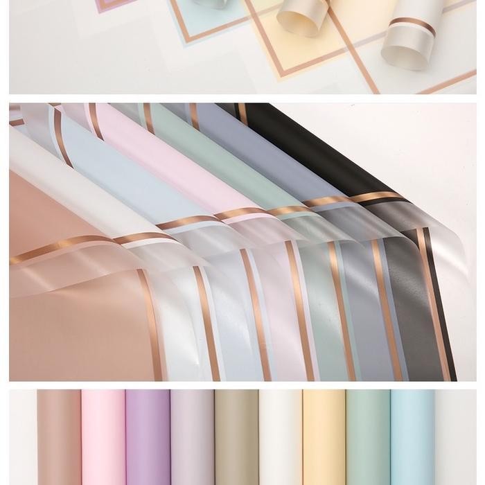 

Bis [5 Lembar] Kertas Cellophane Buket Bunga [Transparent Gold Frame] Flower Wrapping Paper Celophane / Chellophane Murah Untuk Snack