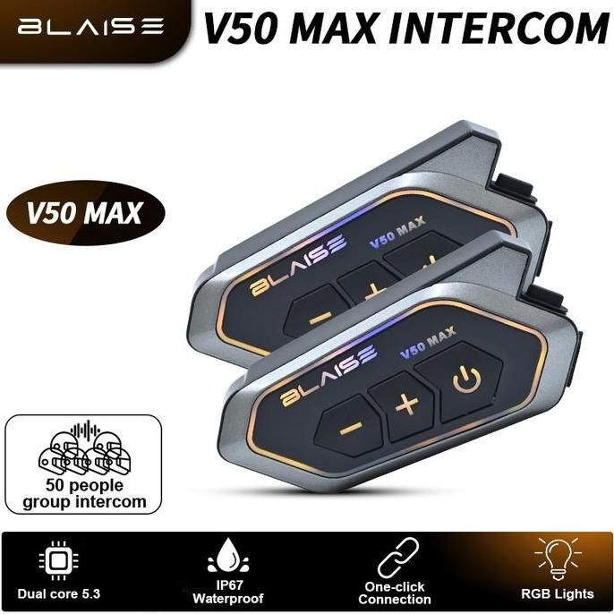 BLAISE V50 MAX Mesh Intercom Headset 2-50 Pengendara Helm Headset group intercom One-click Connectio