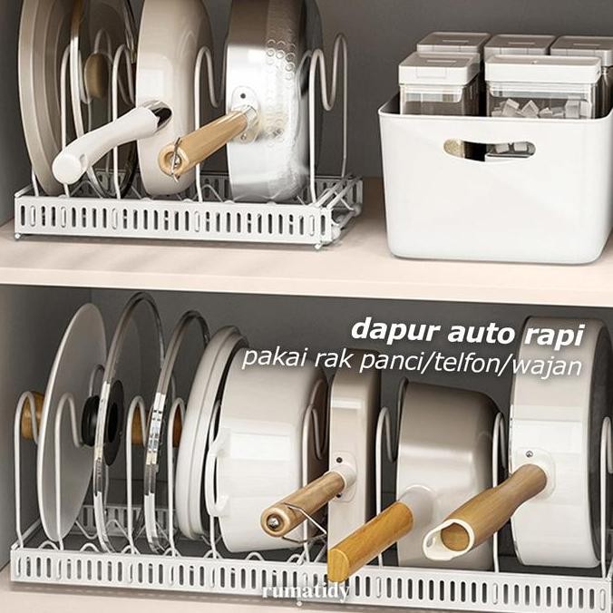 RAKU Rak Panci Sekat Rak Dapur Organiser Panci Adjustable Rak Panci Rak Dapur Nordic Style
