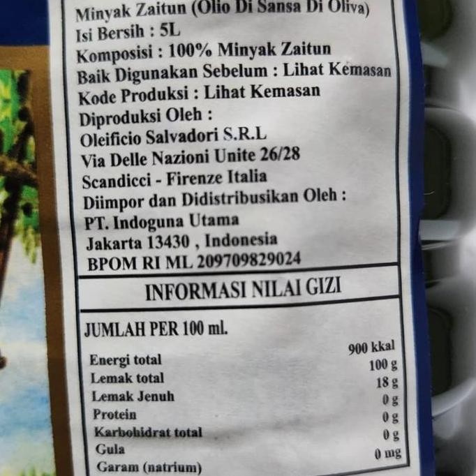 

Salvadori Pomace Olive Oil 5L - Minyak Zaitun Masak Import Italy Diskon!