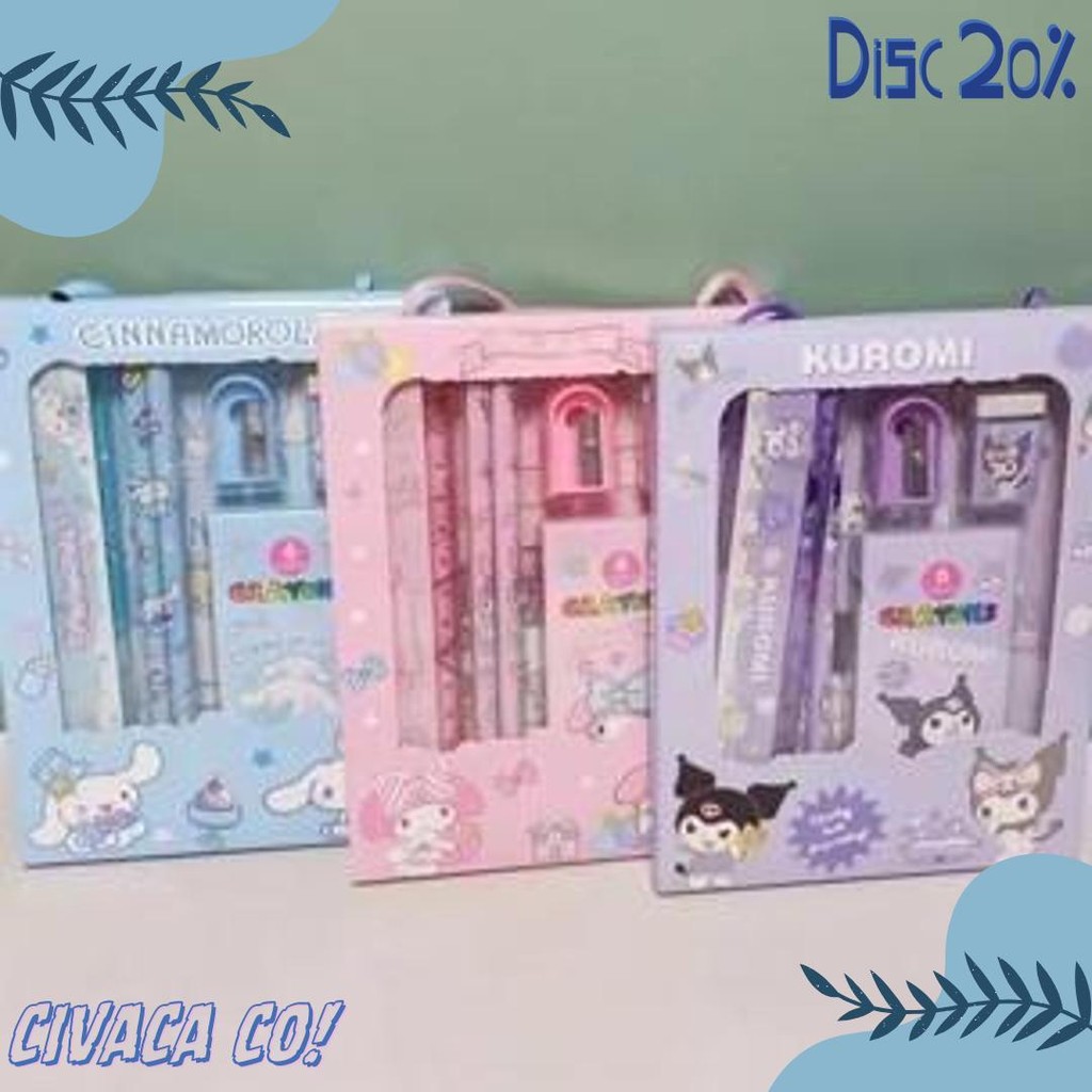 

Set Alat Tulis Sanrio 5 In 1 - Alat Tulis Sanrio Kuromi - Melody - Cinnamoroll - Yummy Diskon
