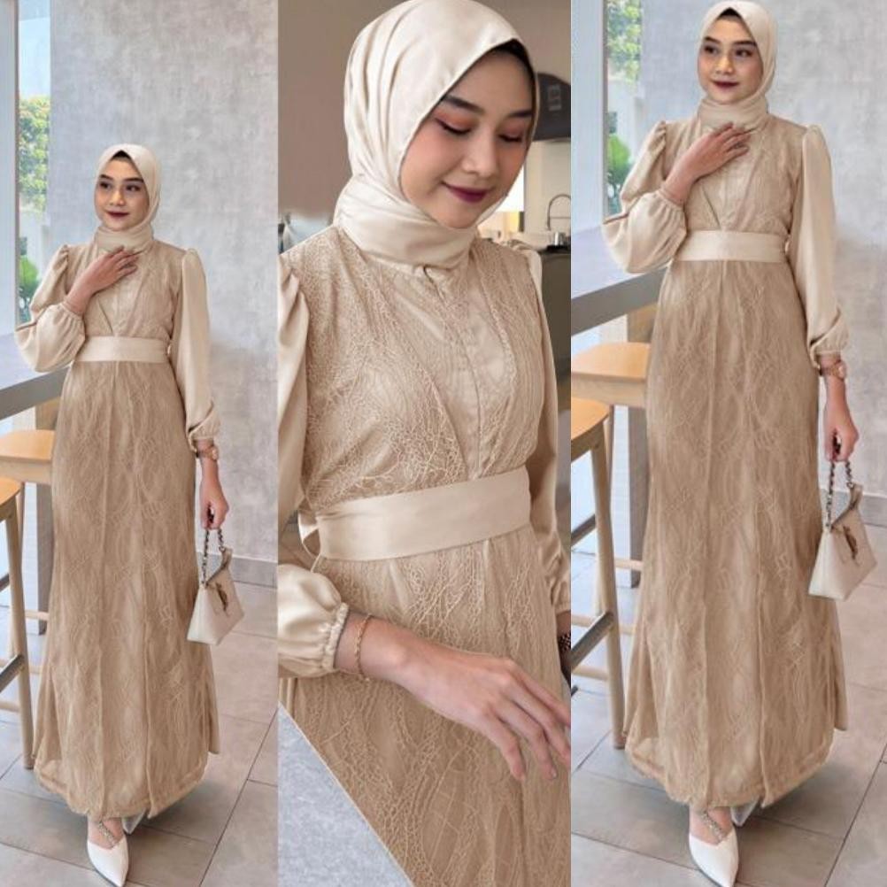 Terlaris Dress Brukat Florenza Busui Gamis Mewah Premium Elegan Syari Kondangan Pesta Trendi Terbaru