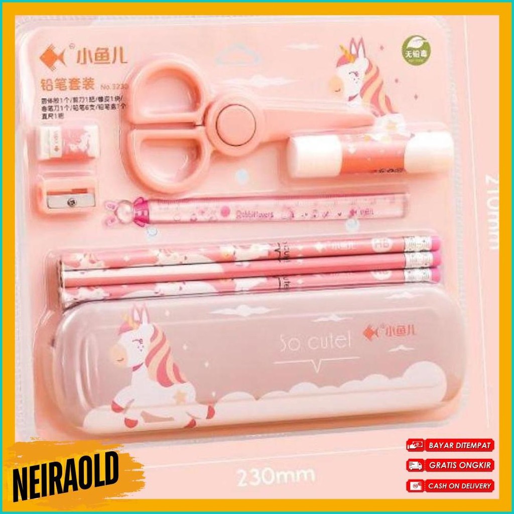 

Set Alat Tulis Siswa Kartun Anak-Anak 7 Buah Set Penghapus Pensil Rautan Pensil Kotak Pensil Penggaris Diskon Setengah Harga