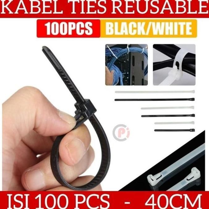 

Isi 100 Pcs Cable Tie Reusable Bisa Pakai Ulang Kabel Ties 40Cm 400Mm