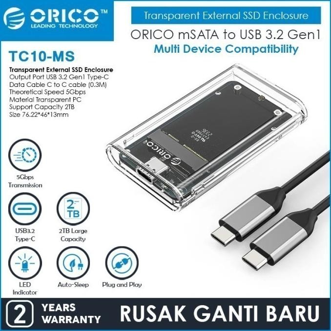 Terlaris Orico Msata To Usb 3.2 Gen1 Transparent External Ssd Enclosure - Tc10-Ms
