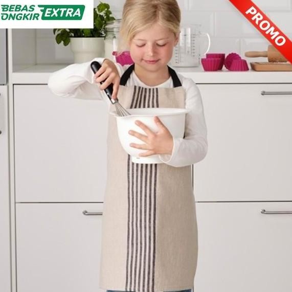 ORI Celemek Masak Anak MTH Baju Masak Dapur Anak Motif Garis_Krem