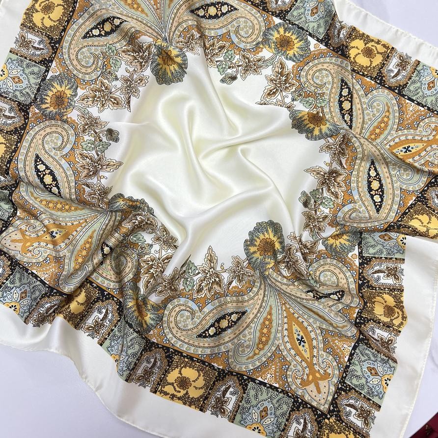 Baru 90Cm Satin Dicetak Syal Sutra Satin Syal Persegi Serbaguna Fashion Wanita Syal Sutra Syal Perse