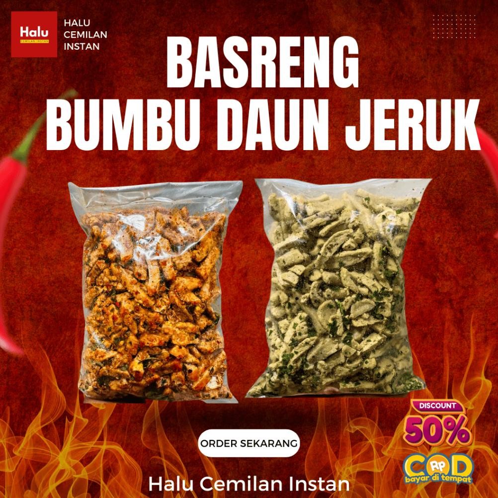 

Basreng Campur Mix Pedas dan Original (500gr pedas &500gr Original) Halu Cemilan Instan Nugi