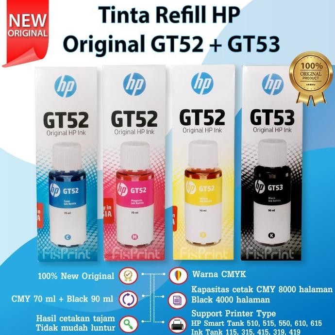 Tinta HP Original GT52 Yellow Cyan magenta Black M0H56A 70ml Printer Ink Tank 115 315 415 319 419 GT