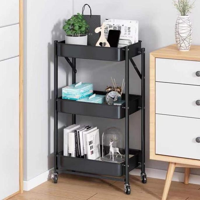 Rak Troli Lipat Penyimpanan Kamar Mandi Dapur Tidur Beroda Minimalis