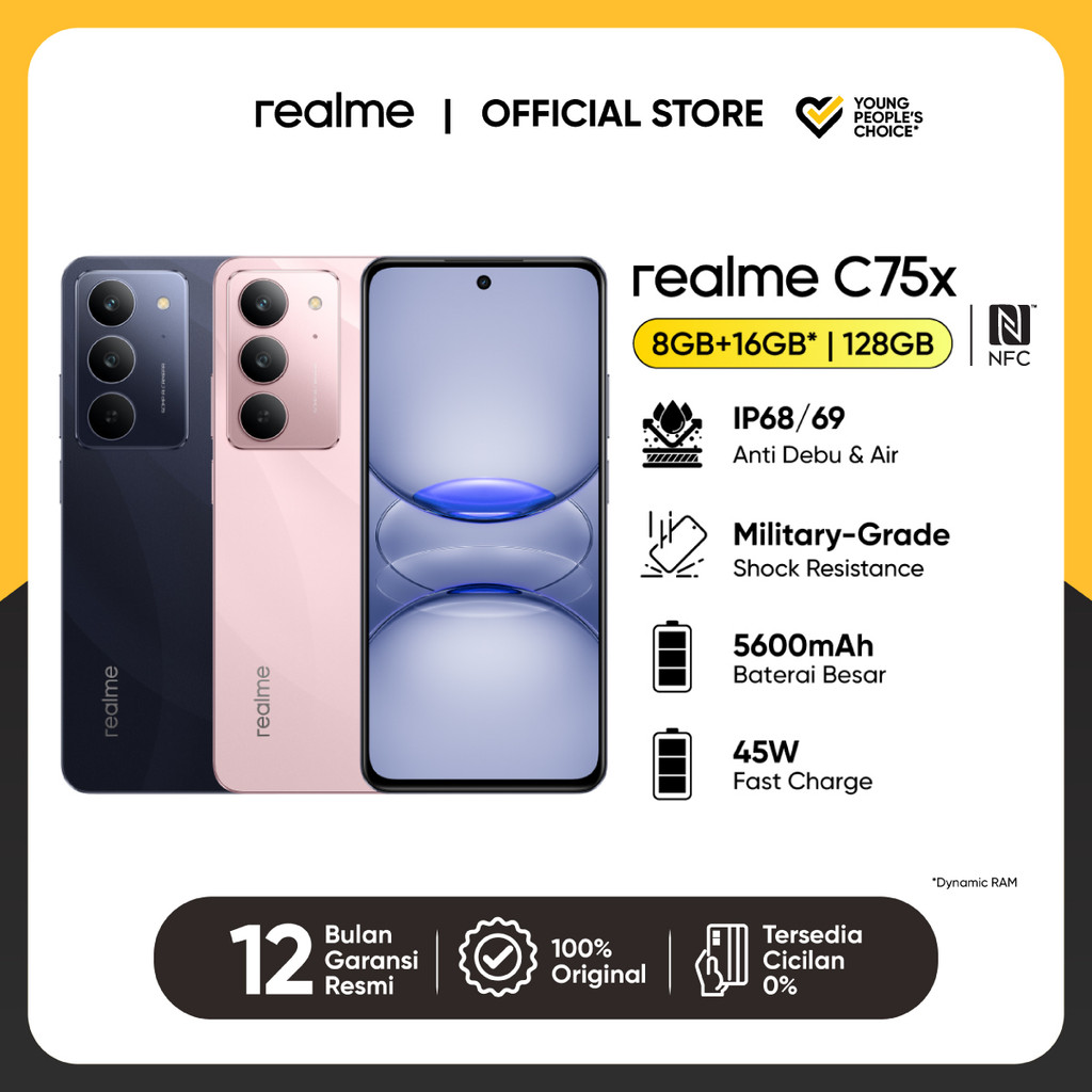 realme C75x 8GB+16GB*|128GB (IP68/69 Anti debu & Air | Military Grade shock resistance | Baterai 560