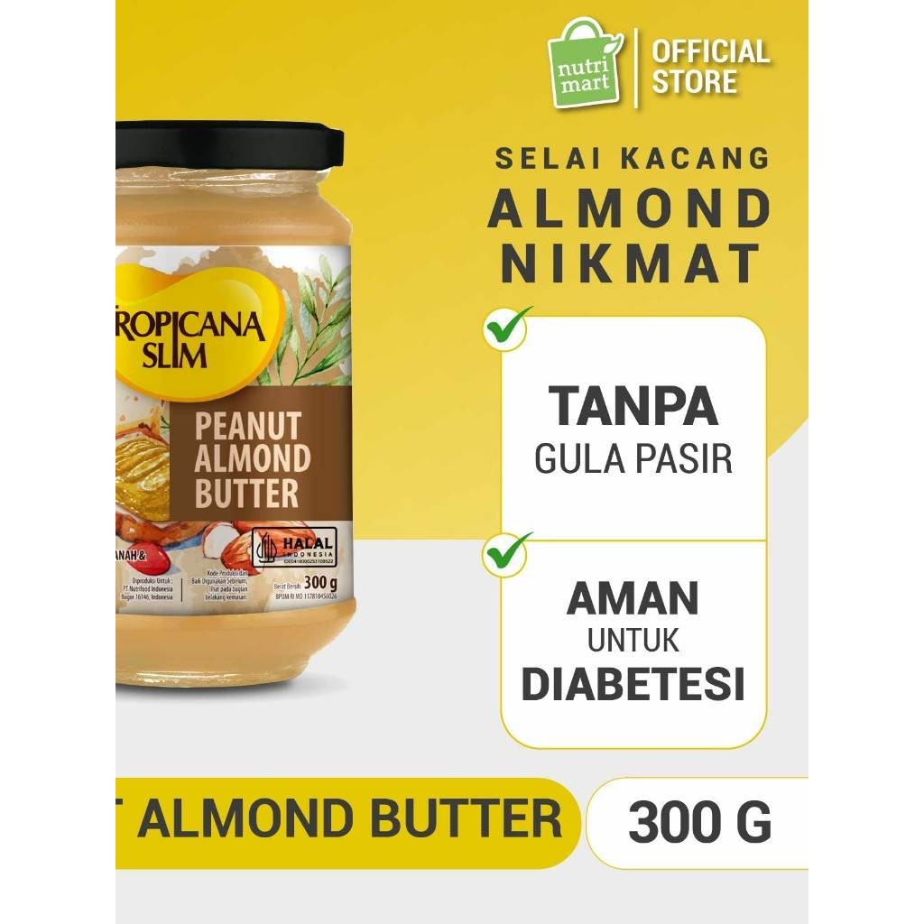 

New Tropicana Slim Peanut Almond Butter Spread Jam 300 gram – Selai Kacang Almond Nikmat Tanpa Gula Pasir Terlaris