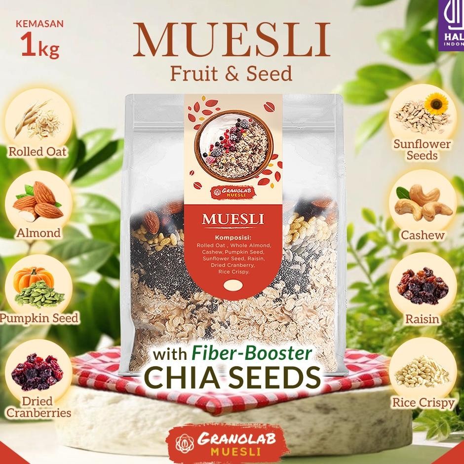 

Muesli Fruit Seed 1 Kg Granolab No Pengawet Gula