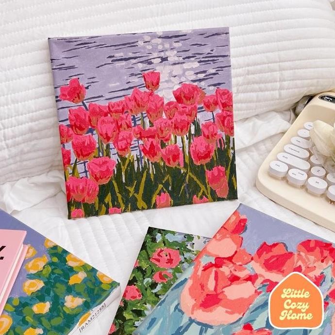 

DIY Paint By Numbers Kit Flowers Canvas 20x20cm / Paket Melukis DIY Bunga / Aesthetic Decoration / Dekorasi Rumah Imut Korean Kanvas Style Painting