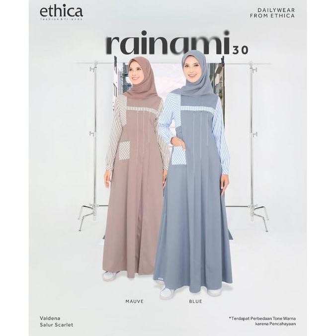 ETHICA RAINAMI 30 GAMIS WANITA WARNA BLUE MAUVE BAHAN VALDENA SALUR SCARLET KOMBINASI POLOS MOTIF GA