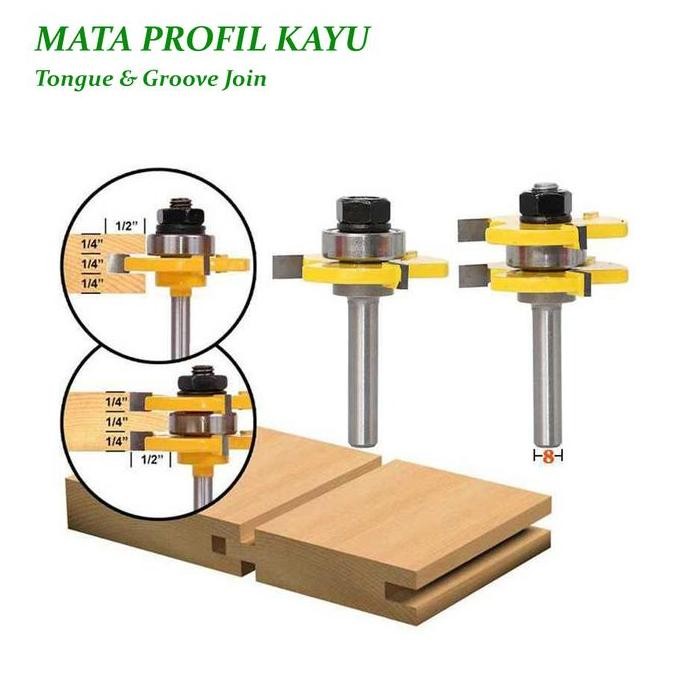 Stk Mata Profil Kayu Router Bit Sambungan Kayu Tongue Groove Joint 8 Mm