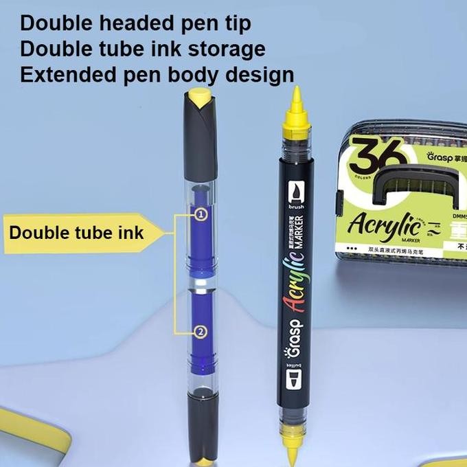 

Grasp Dua Kepala Akrilik Penanda Pen Langsung Cairan Halus Akrilik Pen 84 Warna Tahan Air