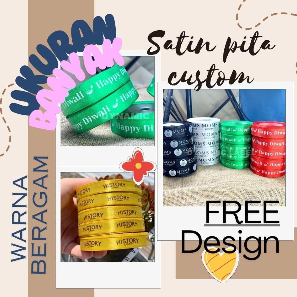 

Pita Satin/Pita Hampers/Pita Packaging/Pita Sablon Custom/Tali Kado/Pengikat Hampers Custom Nugi