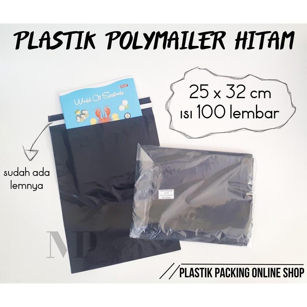 

Plastik Polymailer Hitam 25 x 32 cm isi 100 pcs Packing Online Shop Kantong Lem Seal Amplop Glossy Nugi