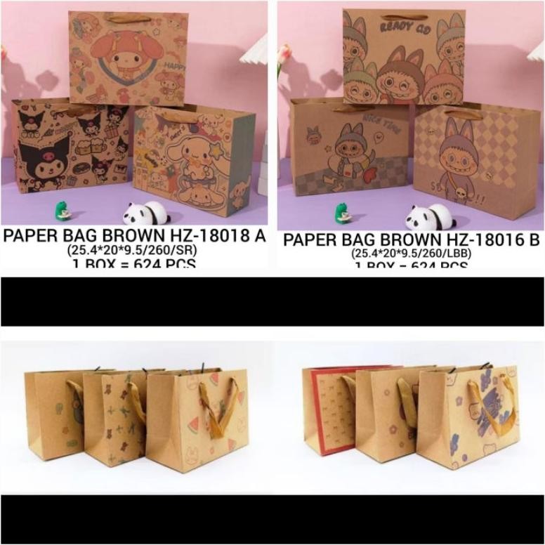 

[1 Lusin / 12 Pcs] Paper Bag Hand Bag Brown Coklat Cokelat Corak Motif SNR Labubu Kuromoi Nugi