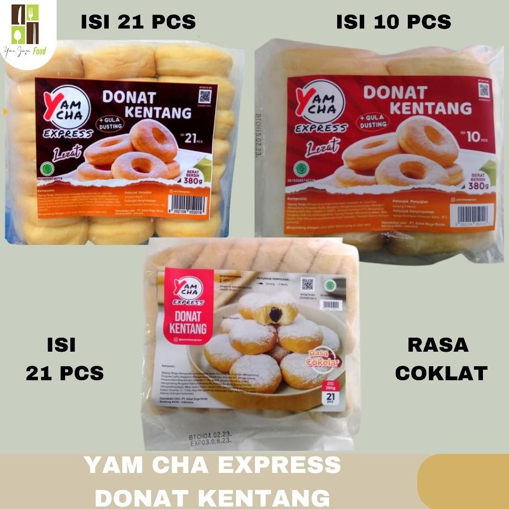 

Yam Cha Express Donat Kentang isi 21 pcs / isi 10 pcs / Rasa Coklat ( 21 pcs ) Nugi