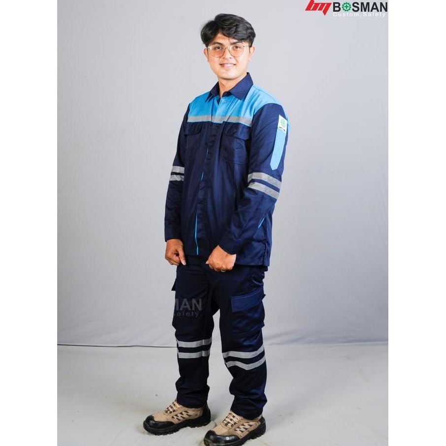 Wearpack safety oneset-navy merah-seragam kerja-baju dan celana safety-Atasan dan bawahan wearpack s