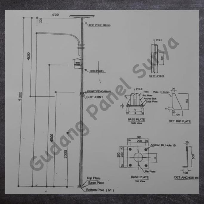PREORDER Tiang Lampu PJU Tenaga Surya 9Meter 9m Oktagonal Single Arm