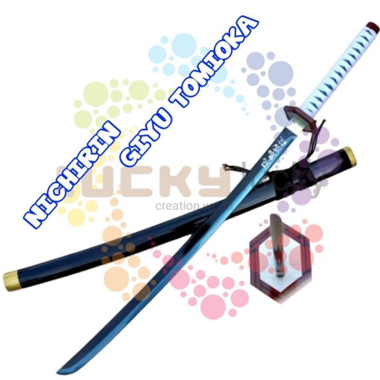 Mainan pedang kayu giyu tomioka anime cosplay kimetsu no yaiba demon slayer