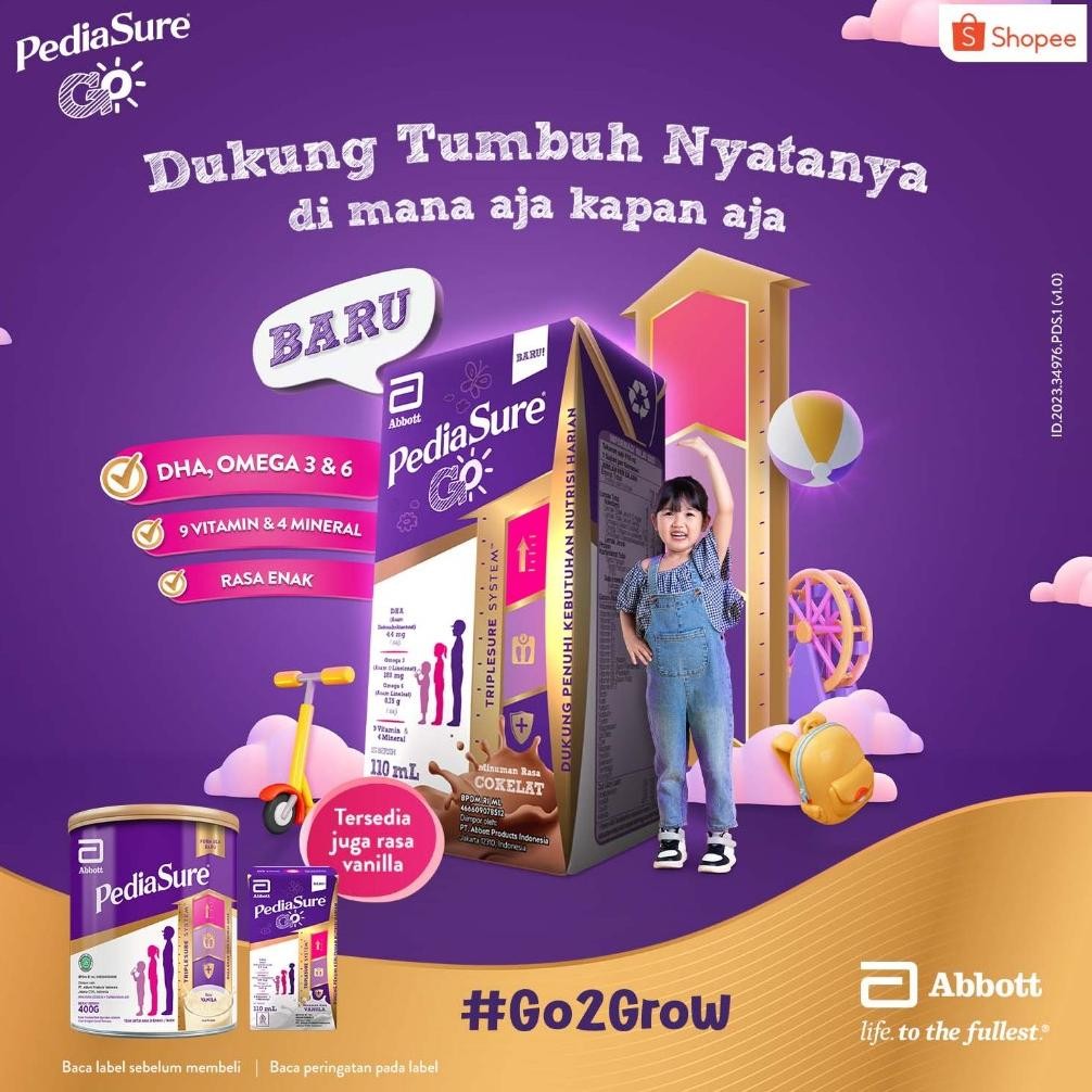 

Miliki PediaSure Go Vanila (1-10th) - Nutrisi UHT - 8x110ml .,