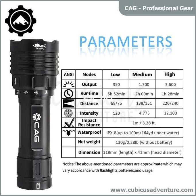Cag Underwater Spot Light Scuba Diving - Senter Selam Waterproof Penerang Night Dive