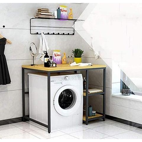 Rak meja Mesin Cuci minimalis Serbaguna Besi kayu