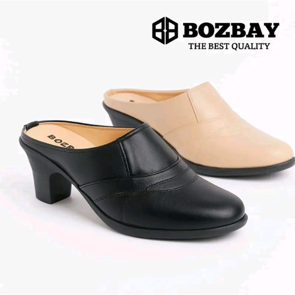 Sepatu Fantofel Wanita Slop Heels 7cm Kantor Kulit