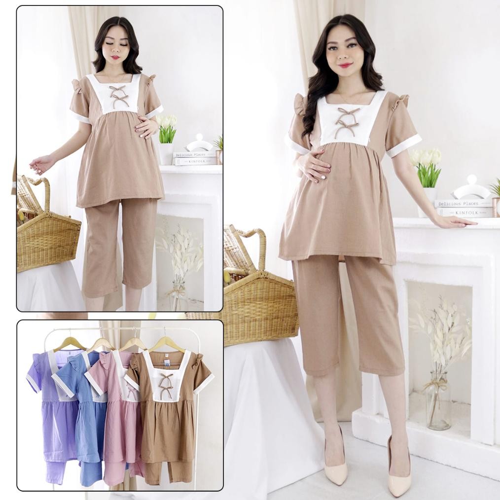 [kajirtjaya - ] Baju Setelan Hamil Menyusui Model Korea Kekinian Bahan Katun Adem