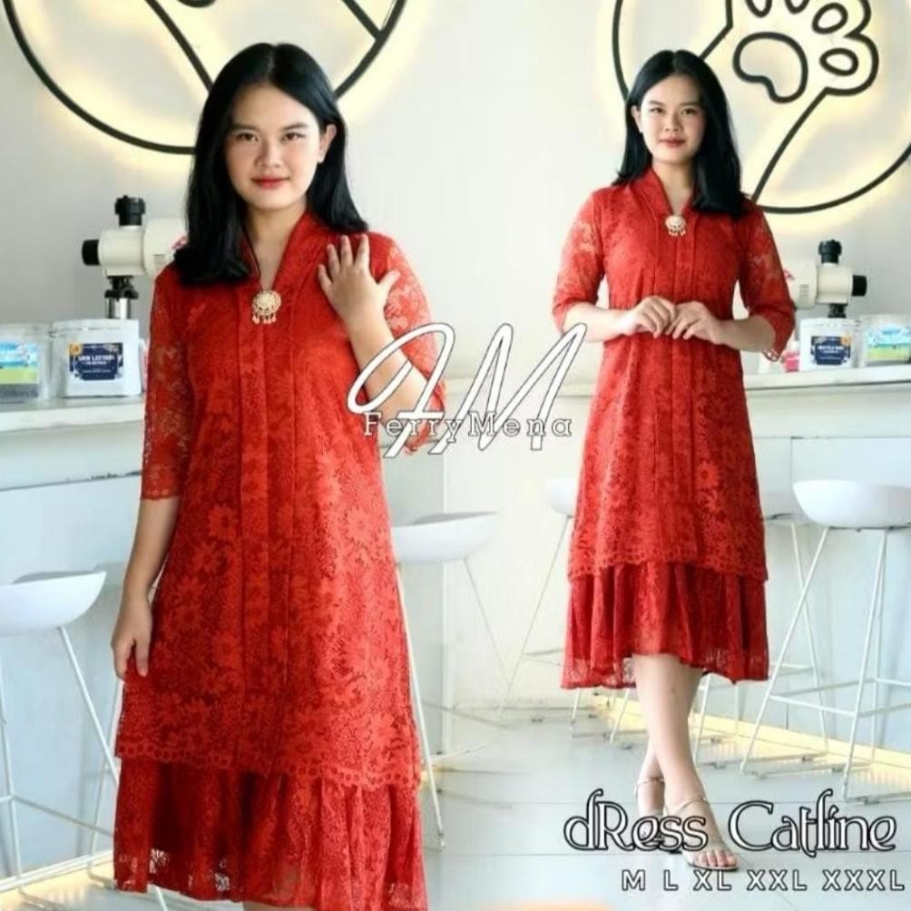 DR83>> DRES NATALAN DRES BROKAT CATLINE DRES PESTA DRES KONDANGAN/DRES NATAL/DRES JUMBO TERBARU