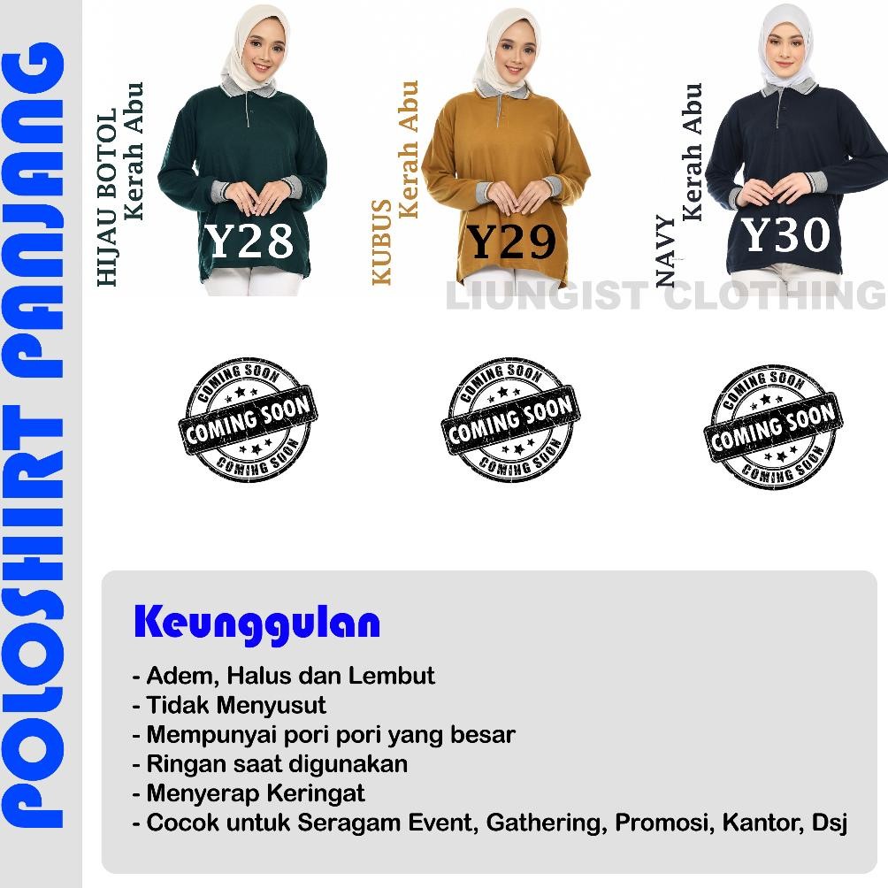 Recomend Kaos Polo Panjang Unisex Biru Laut Polos / Kaos Kerah / Poloshirt / Polo Shirt Panjang ,,