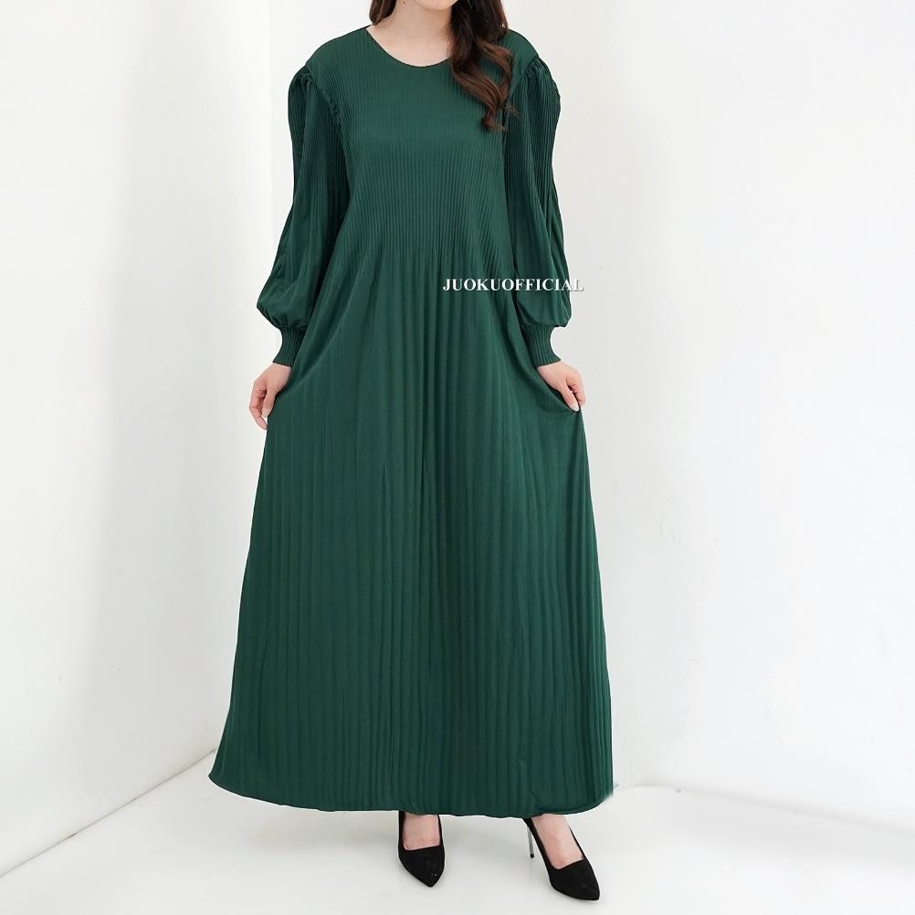 New - Maxi Dress Plisket Lidi Cabang Lengan Balon / Dress Lengan Panjang / Dress Panjang / Gaun Plis