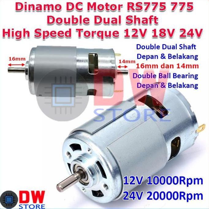 Dinamo DC Motor RS-775 775 Double Dual Shaft High Speed Torque 12V 24V