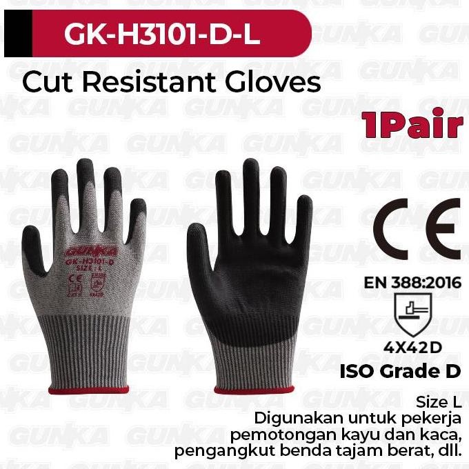 Cut Resistant Gloves (Size L EN-ISO Grade D) GUNKA GK-H3101-D Sarung Tangan Anti Pisau Potong Bacok 