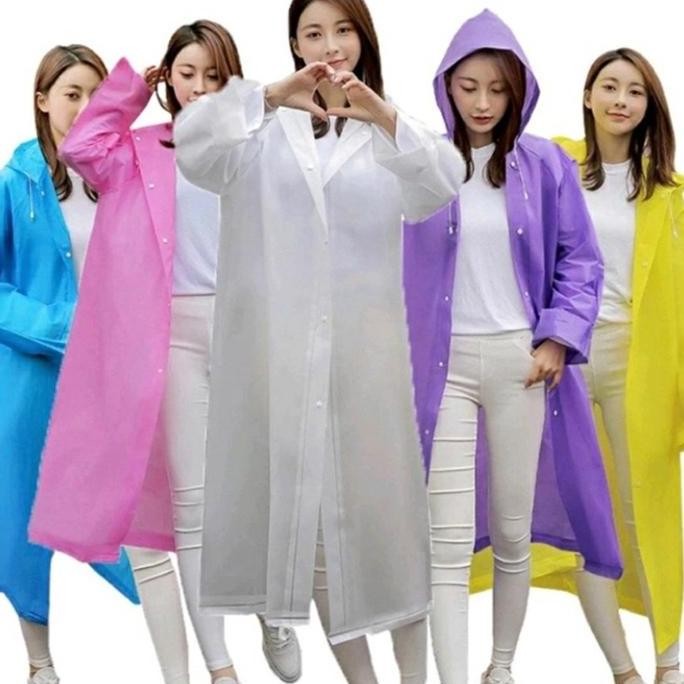 Jas Hujan Dewasa Model Poncho Waterproof Bahan Eva Tebal / Jas Hujan Mantel Korea + Hoodie Semi Tran