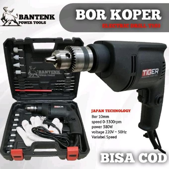 BOR LISTRIK TIGER T103 V.1 BOR BOLAK BALIK BOR TANGAN MESIN BOR BESI LAYU TEMBOK VARIABEL SPEED BOR 